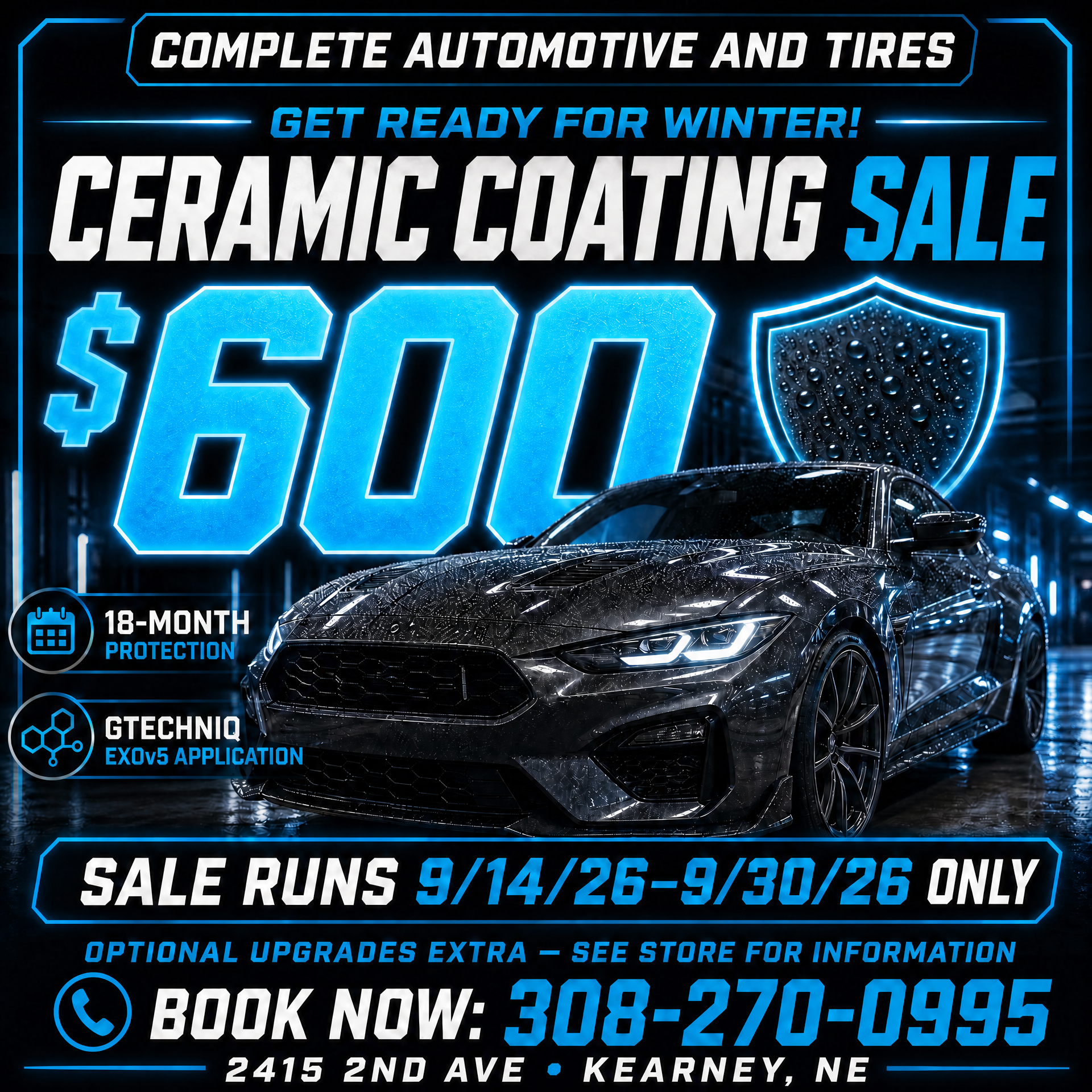 $600 18-month Gtechniq EXOv5 ceramic coating sale from September 14 through September 30, 2026 at Complete Automotive and Tires