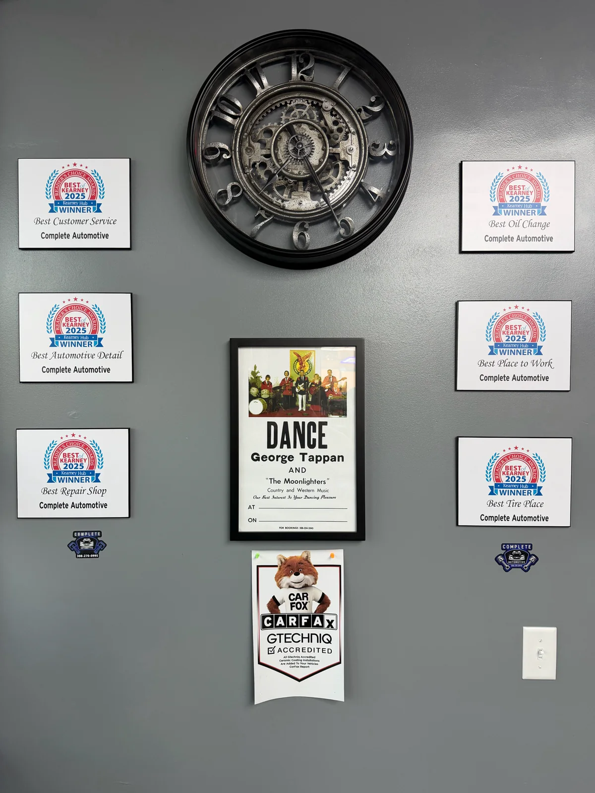 Six 2025 Best of Kearney Readers’ Choice winner displays inside Complete Automotive and Tires