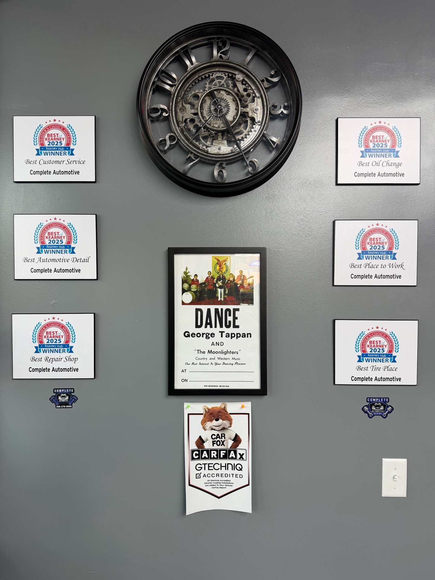 Six 2025 Best of Kearney Readers’ Choice winner displays inside Complete Automotive and Tires