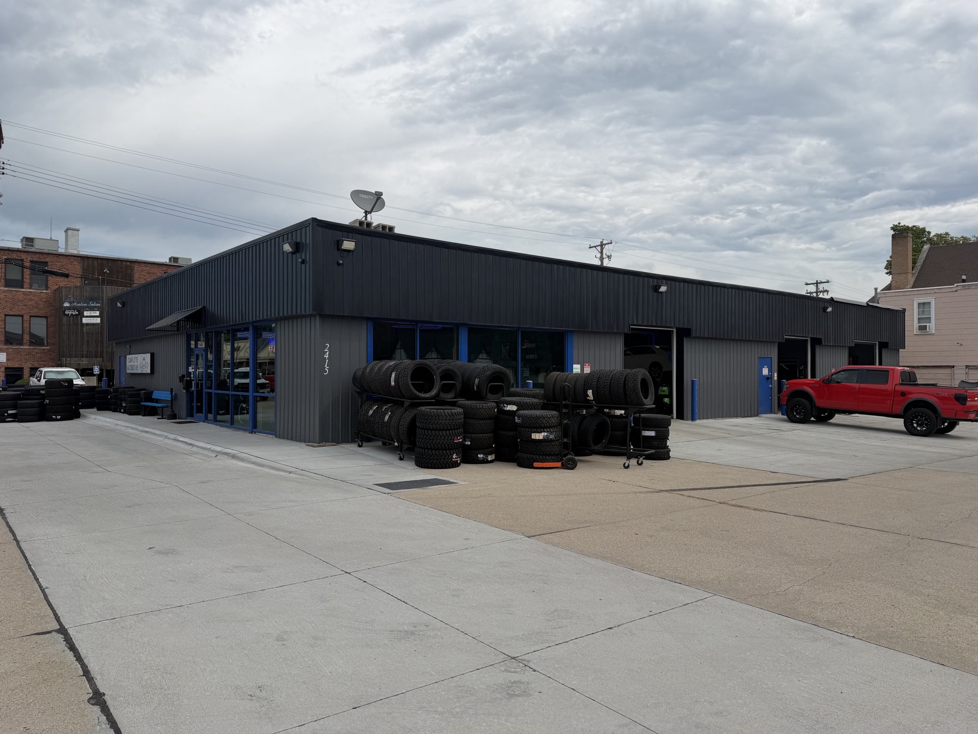 South side garage doors and west lobby entrance