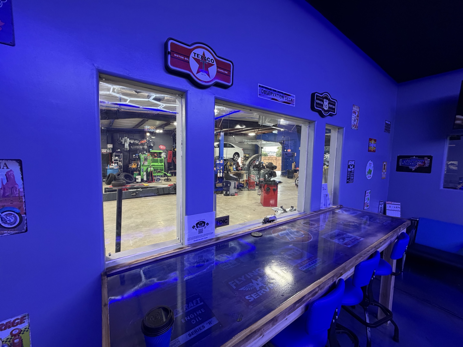 Customer observation bar overlooking the shop
